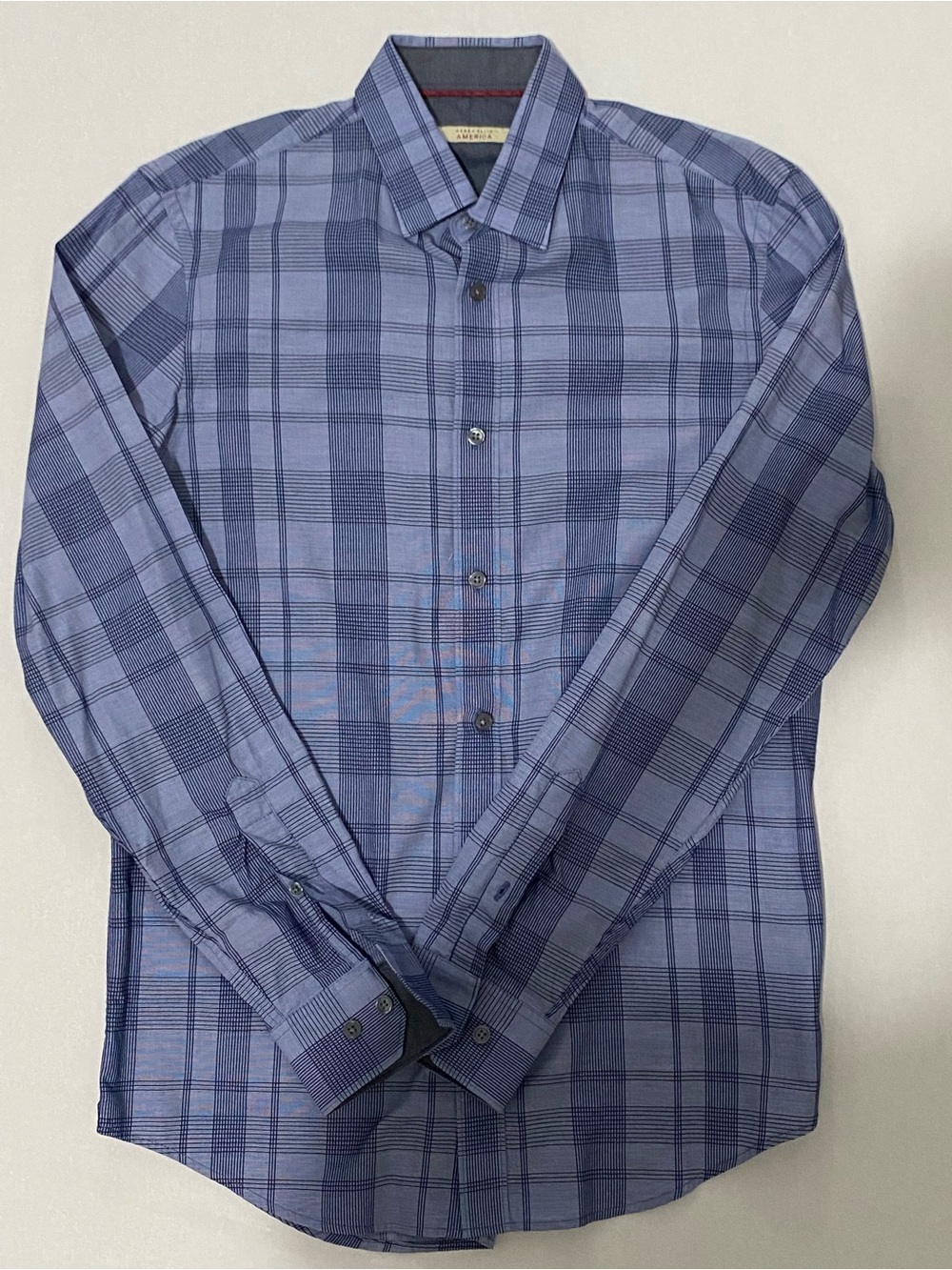 Perry Ellis Blue Plaid Button-Down Dress Shirt Size S